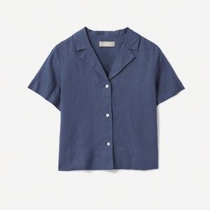 Everlane Navy Linen Short Sleeve Shirt Size 8